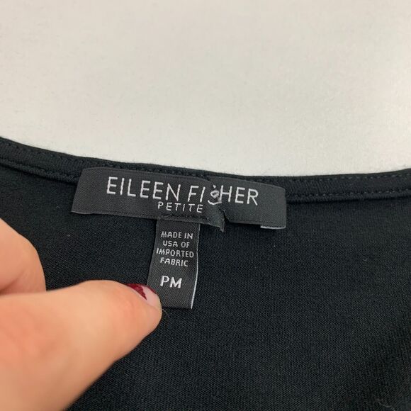 Eileen Fisher Midi Dress Womens PM Petite Black Semi Sheer Chiffon Asymmetrical - Picture 8 of 12